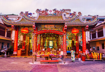 Facade of Chinese Quan Yin (Guan Yin, Kuan Im) Temple of Thian Fa Foundation Hospital in Chinatown...
