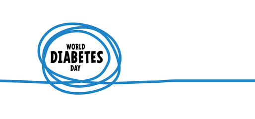 Cartoon hand with blood drop. World diabetes day. Human hands and lifted up index. Finger and drops of blood. November 14, global awareness campaign focusing on diabetes. Blue ribbon.