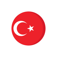 Flat icon flag of Turkey in circle symbol isolated on white background. Vector illustration.