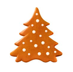 Gingerbread cookie shaped like decorated christmas tree, digital illustration cut out
