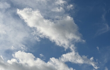 Fototapeta na wymiar Fondo natural con varias nubes de color blanco y cielo de tonos azules
