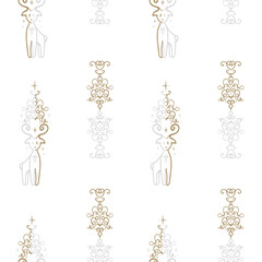 Vector Festive Scandinavian Reindeer in Gold and Silver on White seamless pattern background. Perfect for fabric, scrapbooking and interior design projects.