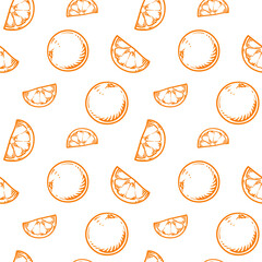 Oranges and orange slices. Seamless vector pattern with fruits.