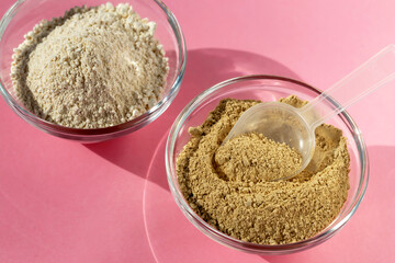 Cosmetic clay in glass bowls close up
