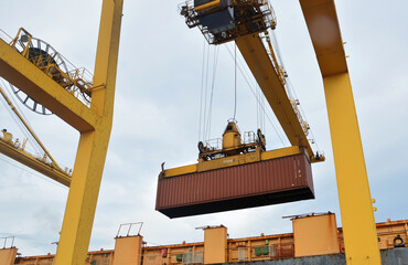 Chittagong port,Bangladesh,06.08.2015: Inside of chittagong port yard and container handling from ship