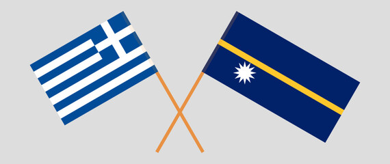 Obraz premium Crossed flags of Greece and Nauru. Official colors. Correct proportion