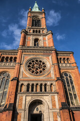 Protestant St John's Church (Johanneskirche, 88 m high tower) in the square of Martin-Luther....