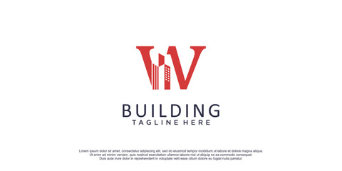 Building logo with initial w concept for business contruction