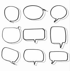 Obraz premium set 3D hand drawn doodle speech bubbles. insert text here. balloon, cloud, speak, chat, text, comic, thought. vector design illustration