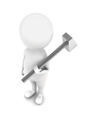 3d man holding a hammer in hand concept