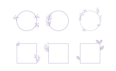 Floral decorative vector frame. Circle and square shaped frame. Elegant ornaments.