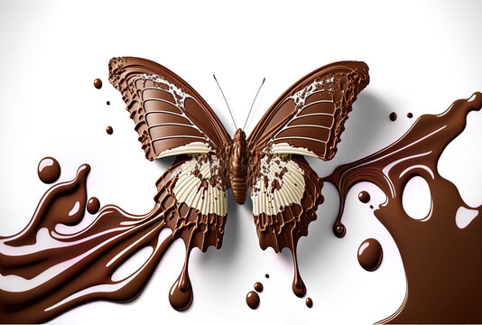 Butterfly in chocolate on a white background. Generative AI