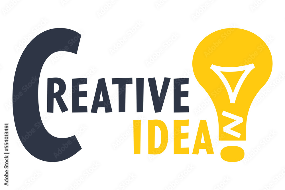 Wall mural text creative idea with an exclamation mark in the shape of a light bulb, idea concept.