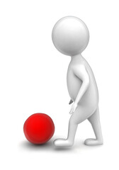 3d man about to kick a red ball concept