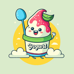 fruit yogurt on cup logo cute mascot ice cream gelato cartoon art design