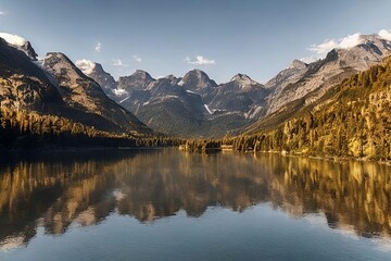 Fototapeta premium Landscape view of a mountain and a lake, glacier, tranquil, clear blue sky, calm HD wallpaper