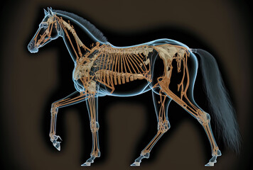 Illustration of the horse skeleton that is medically correct talus. Generative AI - obrazy, fototapety, plakaty