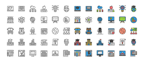 Education Study Online Icons Vector,School, Technology, E-Learning