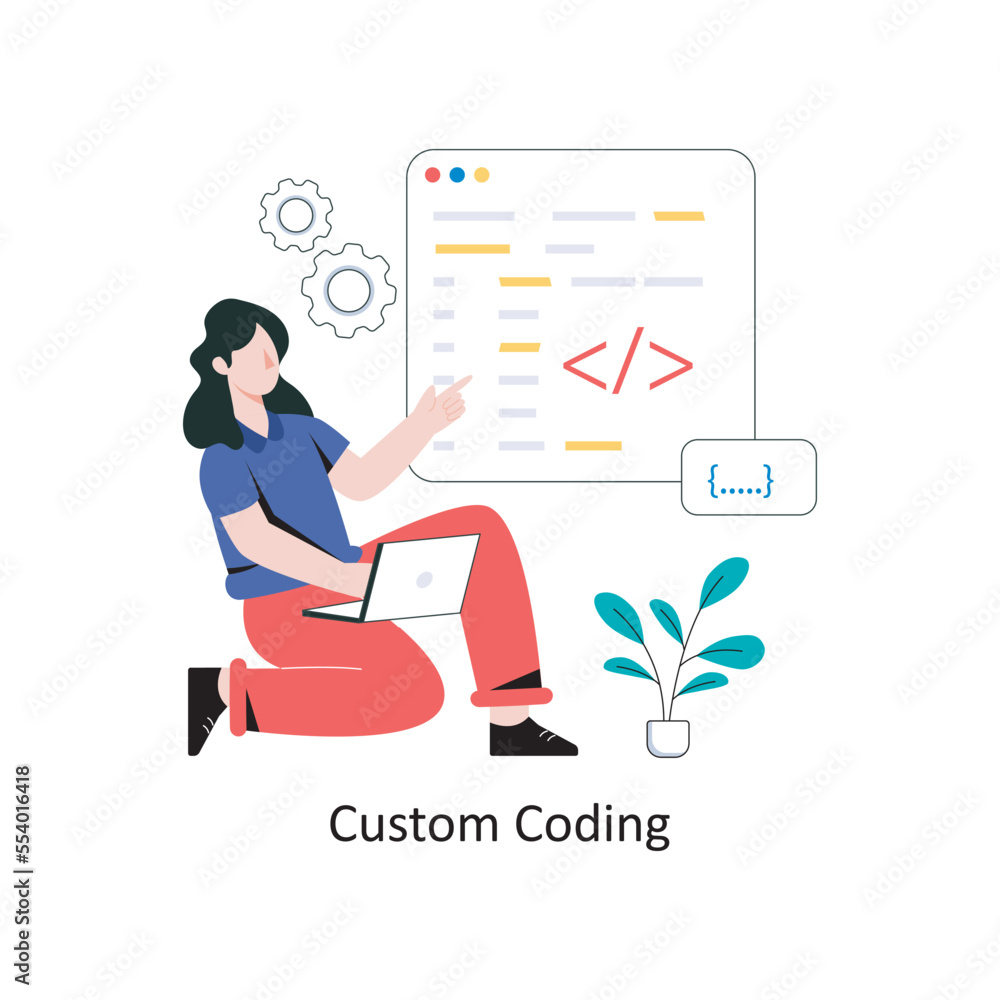 Poster custom coding flat style design vector illustration. stock illustration
