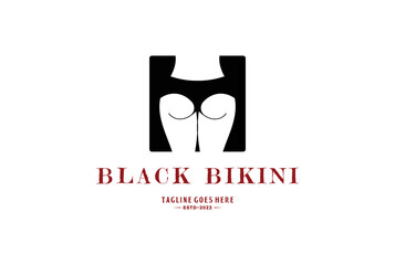 Simple Minimalist Sexy Hot Black Bikini Lingerie Underwear Logo Design Vector
