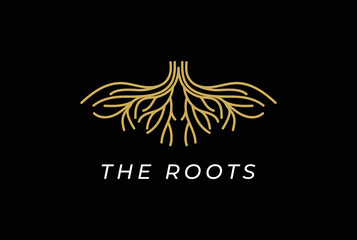 Simple Luxury Golden Roots for Family Tree Foundation Charity Logo Design Vector