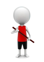 3d man holding wooden stick in hands concept