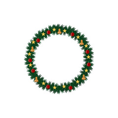 Circle Christmas wreath with ball bells and stars