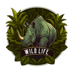 rhino logo mascot character. rhinoceros wild animal zoo cartoon icon © Vibrands Studio