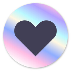 Holographic sticker with a heart.  Metallic design element. Trendy pastel colorful texture
