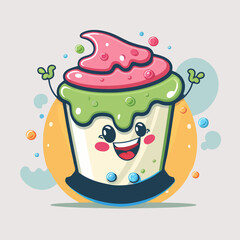fruit yogurt on cup logo cute mascot ice cream gelato cartoon art design