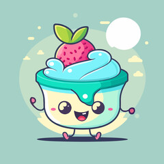 fruit yogurt on cup logo cute mascot ice cream gelato cartoon art design