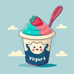 fruit yogurt on cup logo cute mascot ice cream gelato cartoon art design