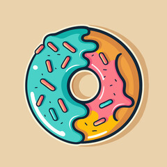 donut bakery store logo cartoon doughnut icon or label and cafe menu