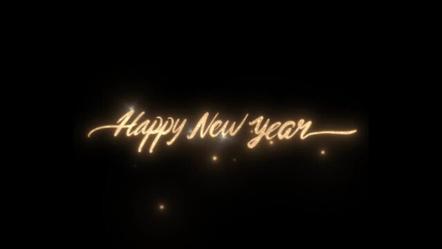 happy new year golden text animation effect, happy new year animation style in golden color on black background