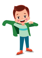 Cute little boy wearing clothes get dressed daily routine activity