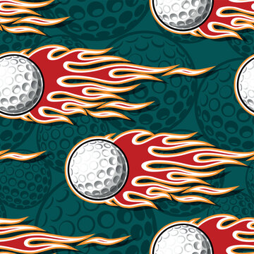 Golf ball and tribal fire flames Seamless pattern vector art image. Burning golf balls repeating tile background wallpaper texture.