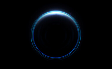 Magic circle light effect. Bright sphere lens. Rotating lines. Glow ring. Magic neon ball.