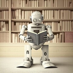 Robot reading in the library.
