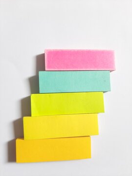 Pastel and Neon Sticky Notes or Paper Index or Page Marker or Flags Tabs or Note Adhesive Post Highlighter or Memo Pads for Highlighting Documents on Isolated White Background