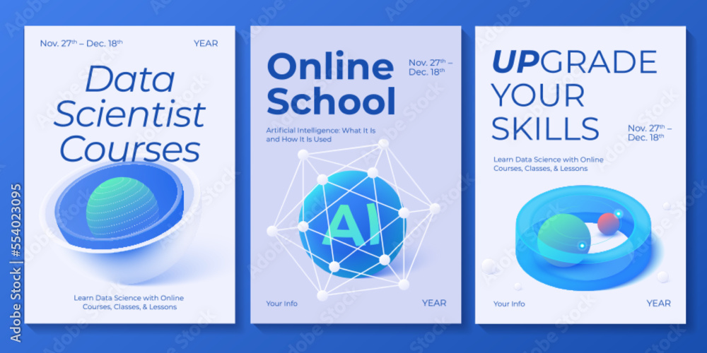 Poster social media web banner templates for online school, classes and courses. big data, ai and cloud sol