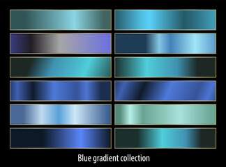 Obraz premium Collection of blue gradient backgrounds. Set of blue metallic textures. Vector illustration