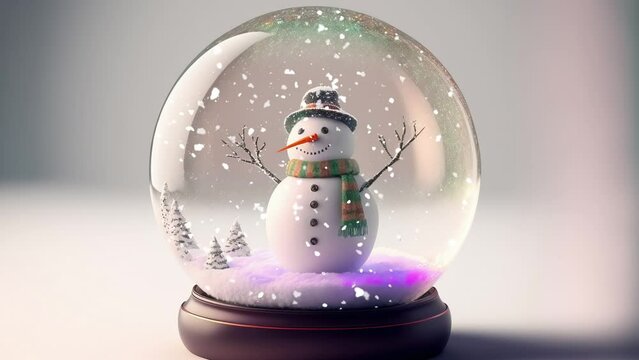 Snow globe with a snowman inside, with snow
