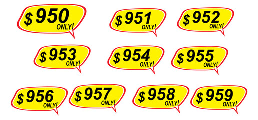 Discount sticker Template from 950 to 959, only. Vector template design, Sale, price tag illustration.