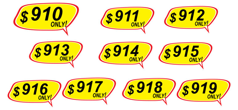 Discount sticker Template from 910 to 919, only. Vector template design, Sale, price tag illustration.