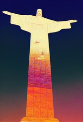 Colorful illustration of the statue Christ the Redeemer in Rio de Janeiro, generative AI