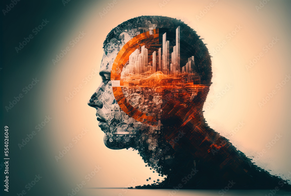 Aufkleber innovative bitcoin idea with a double exposure of a contemporary computer backdrop. generative ai