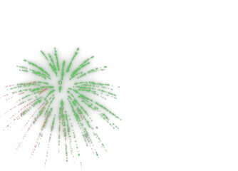 Isolated green red and white fireworks overlay