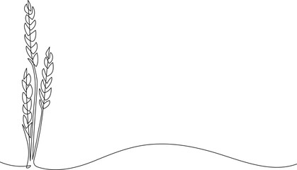 Wheat ears grain in continuous one line drawing. Cereal bakery agriculture concept. Vector minimalist concept.