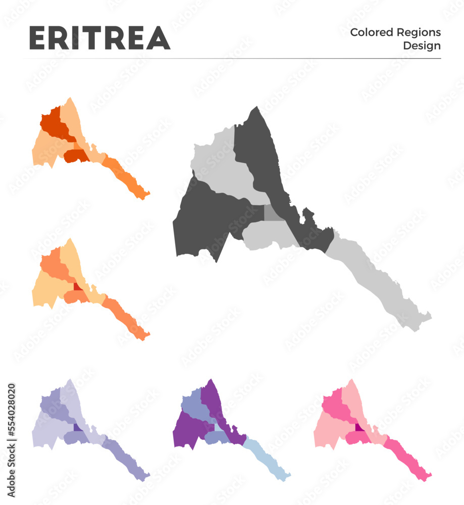 Poster eritrea map collection. borders of eritrea for your infographic. colored country regions. vector ill