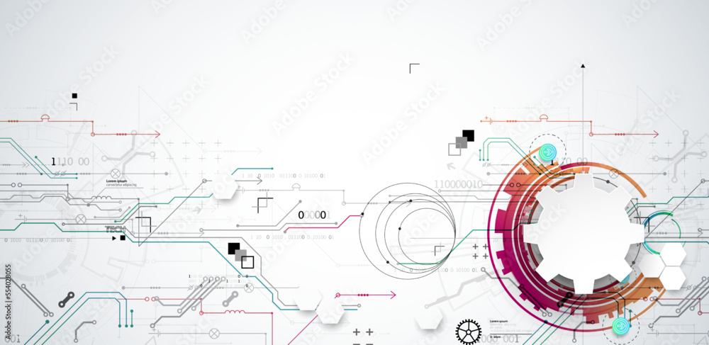 Wall mural abstract technology concept. circuit board, high computer color background. vector illustration with